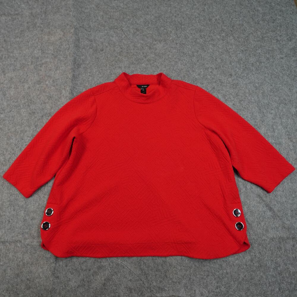 Ali Miles Top Womens 3X Artsy Art‎ to Wear Mock Neck Textured Button Detail